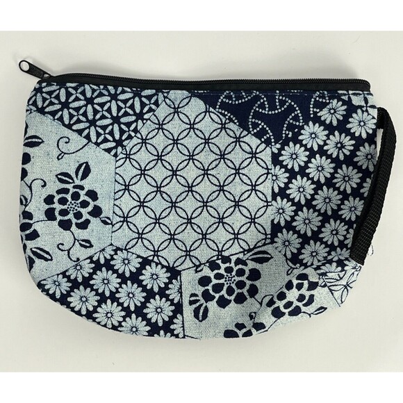 Cosmetic Makeup Case Travel Zip Bag Elephant Toiletry Organizer Blue Patchwork - Picture 3 of 3